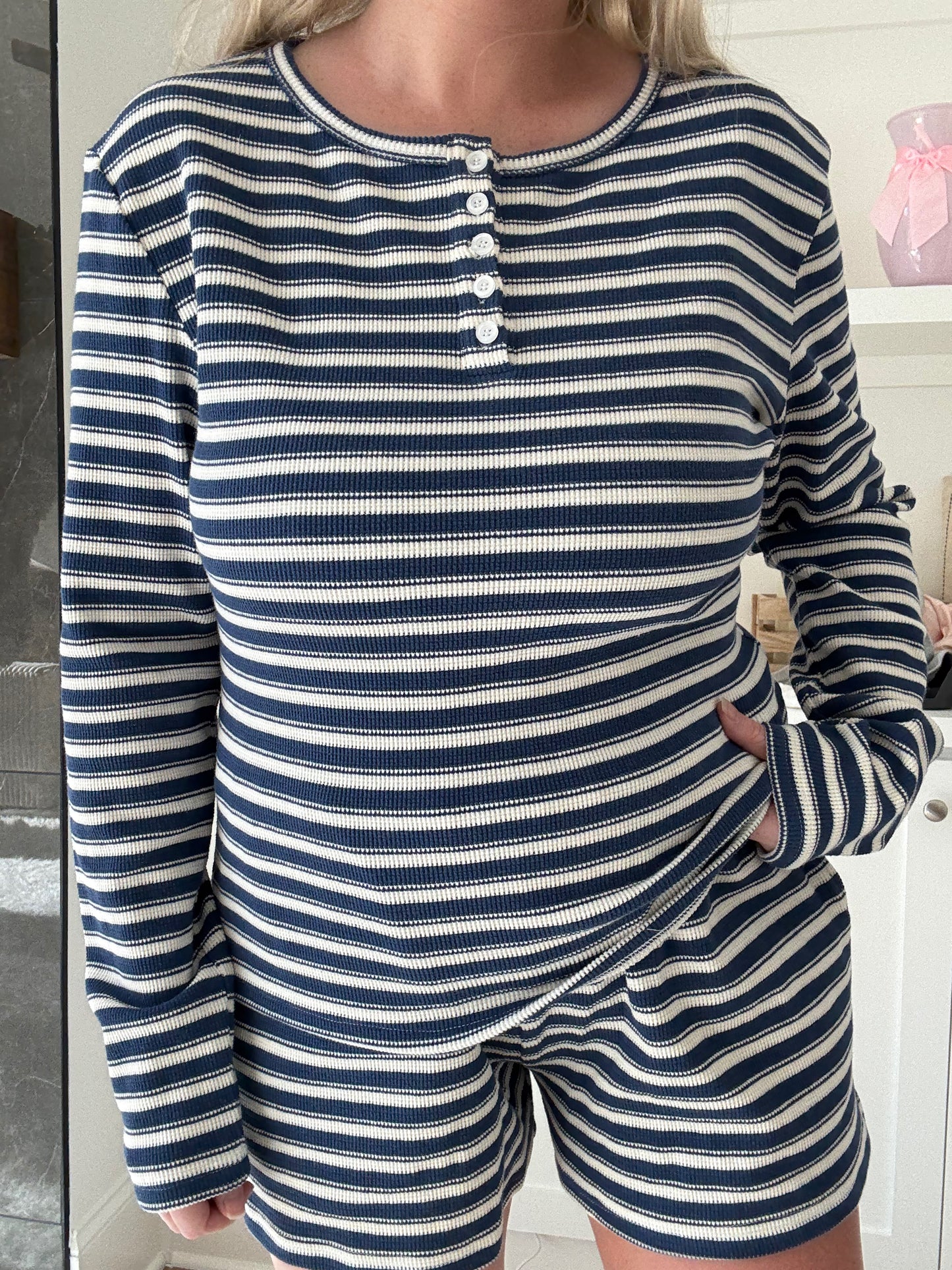 Striped Knit Loungewear Long Sleeve Top