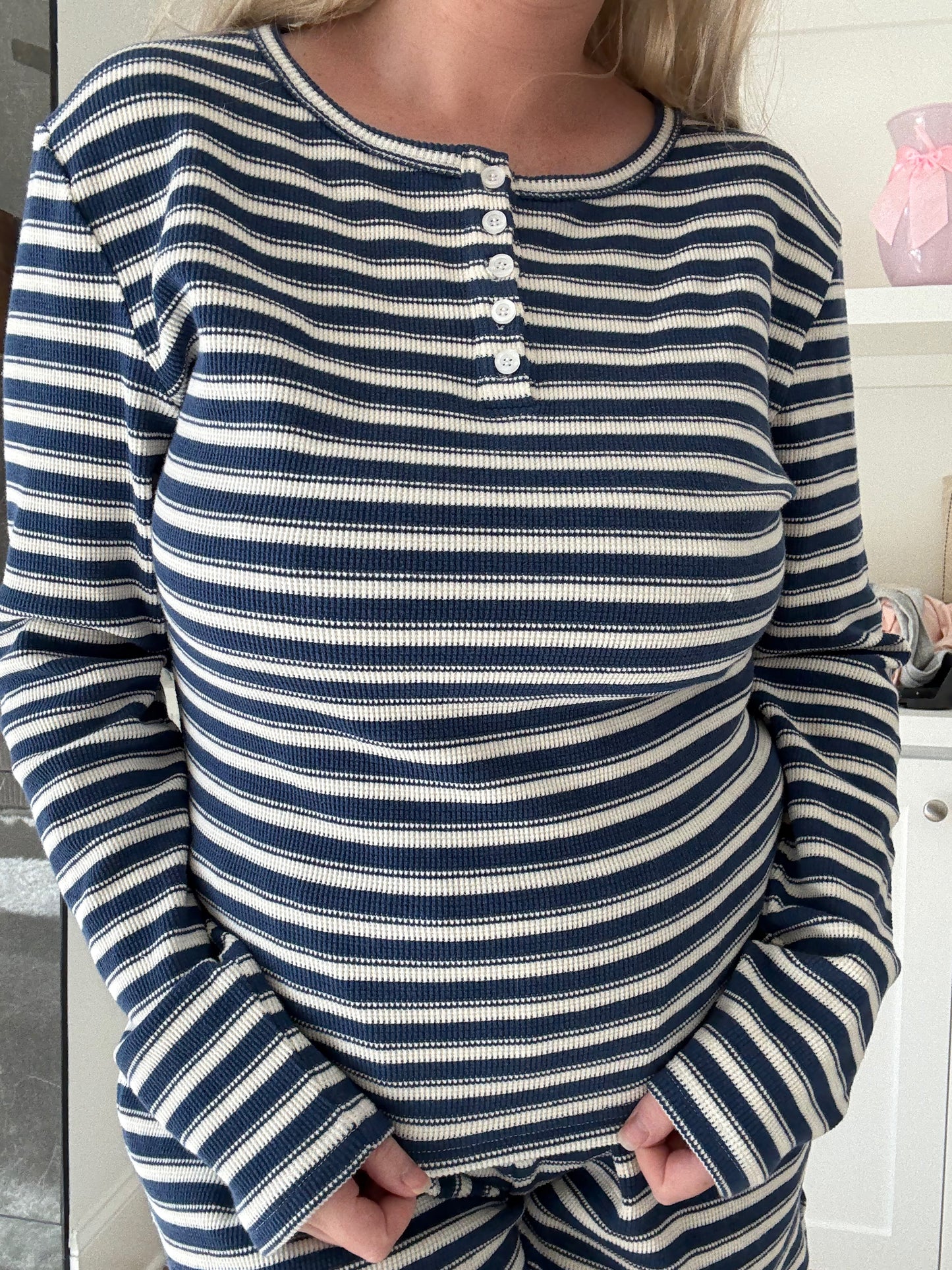 Striped Knit Loungewear Long Sleeve Top