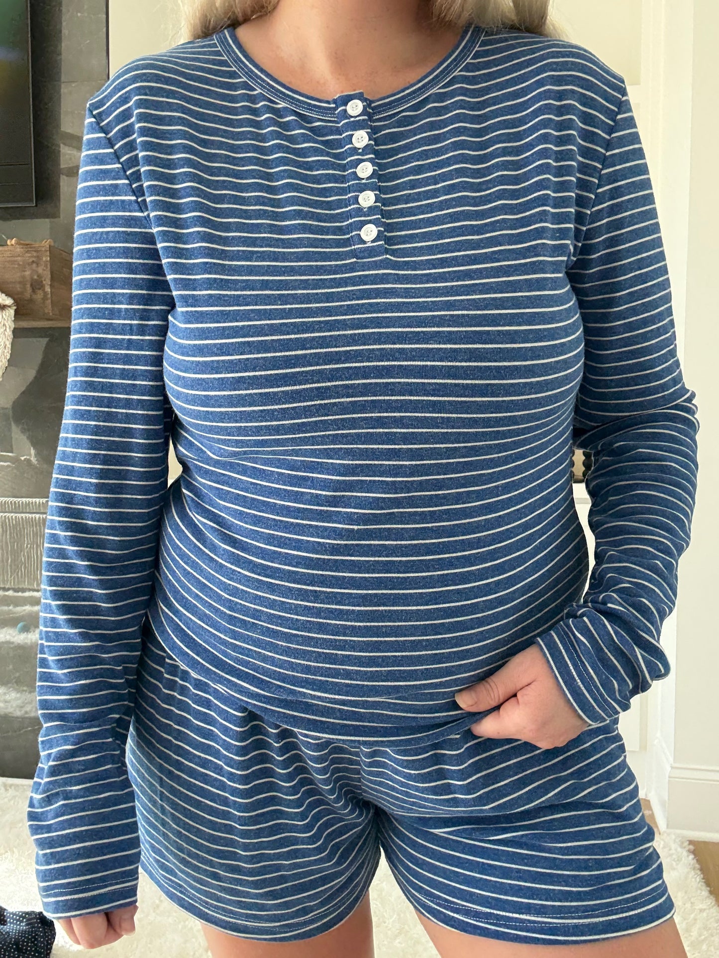 Striped Soft Button Loungewear Shorts