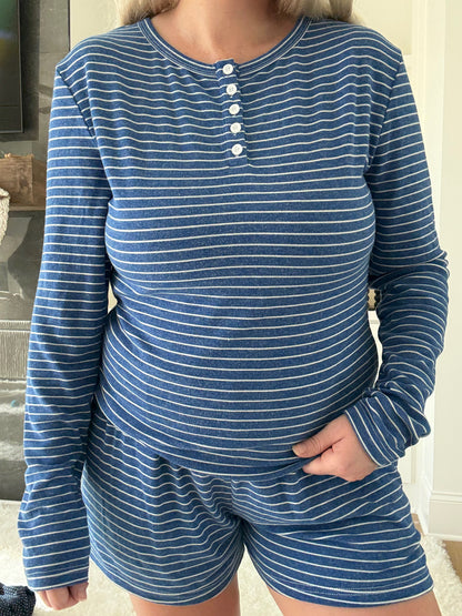 Striped Soft Button Loungewear Shorts