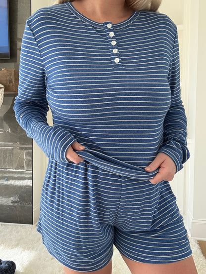 Striped Soft Button Loungewear Shorts