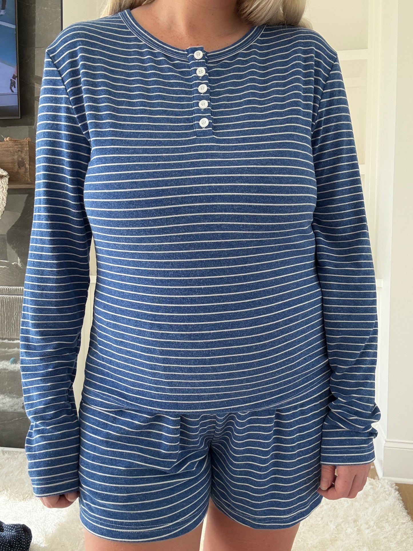 Striped Soft Button Loungewear Shorts