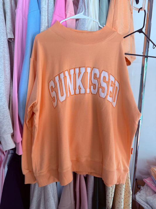 Papaya Orange Varsity Sunkissed Embroidered Mockneck Sweatshirt 100% Cotton