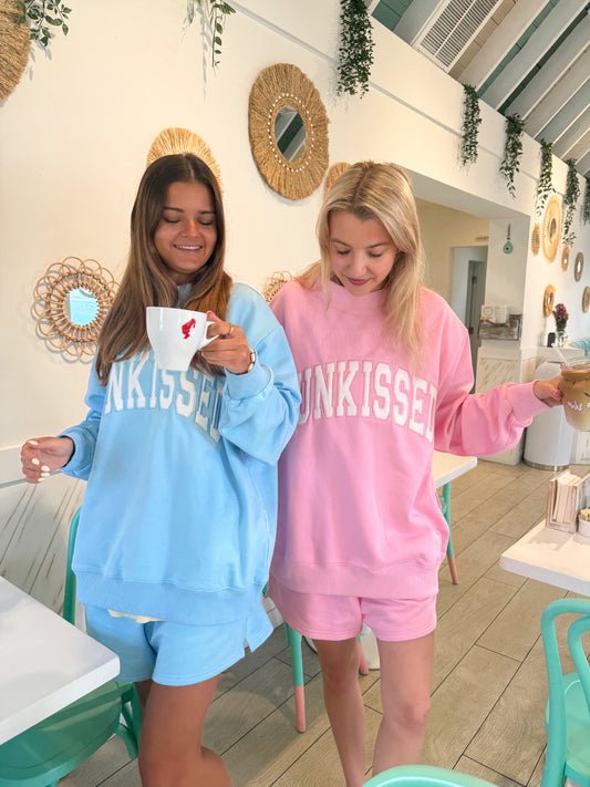 Lottie Pink Varsity Sunkissed Embroidered Mockneck Sweatshirt 100% Cotton