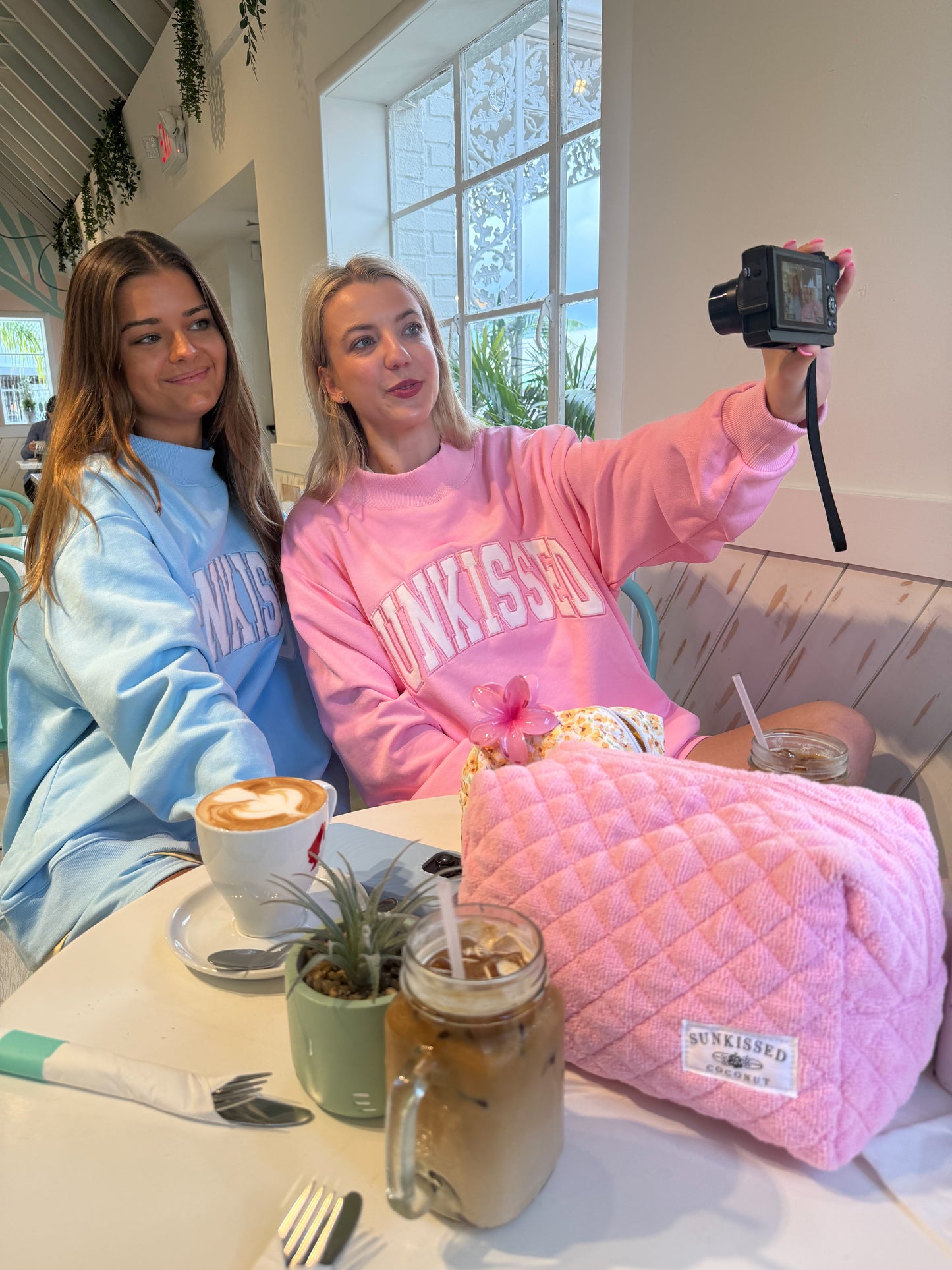 Lottie Pink Varsity Sunkissed Embroidered Mockneck Sweatshirt 100% Cotton