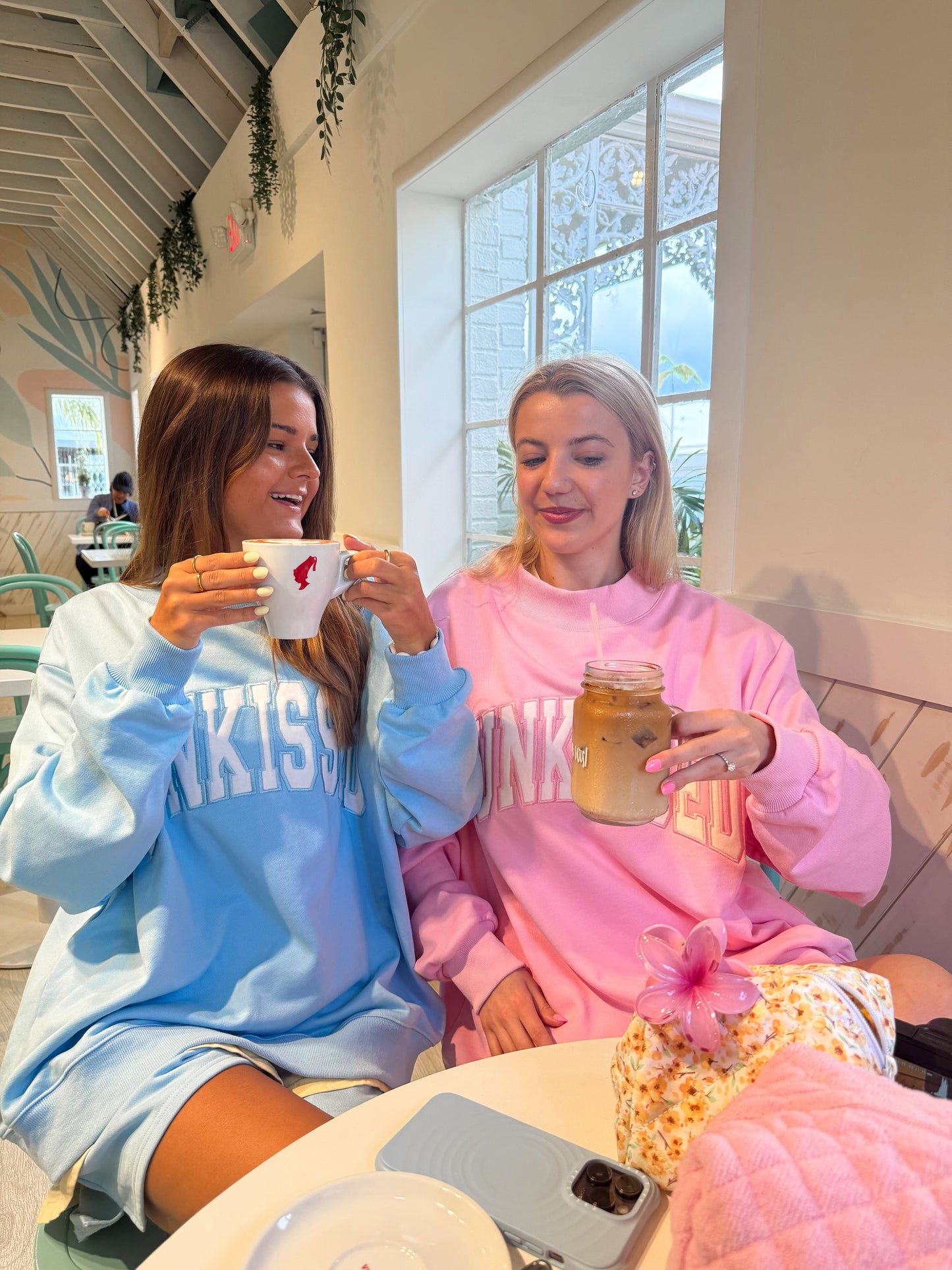 Lottie Pink Varsity Sunkissed Embroidered Mockneck Sweatshirt 100% Cotton