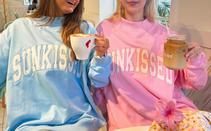 Lottie Pink Varsity Sunkissed Embroidered Mockneck Sweatshirt 100% Cotton