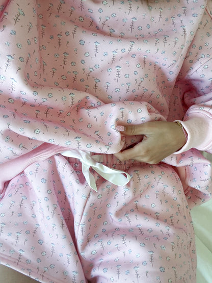 Light Pink Ditsy Blue Floral Sweat Shorts