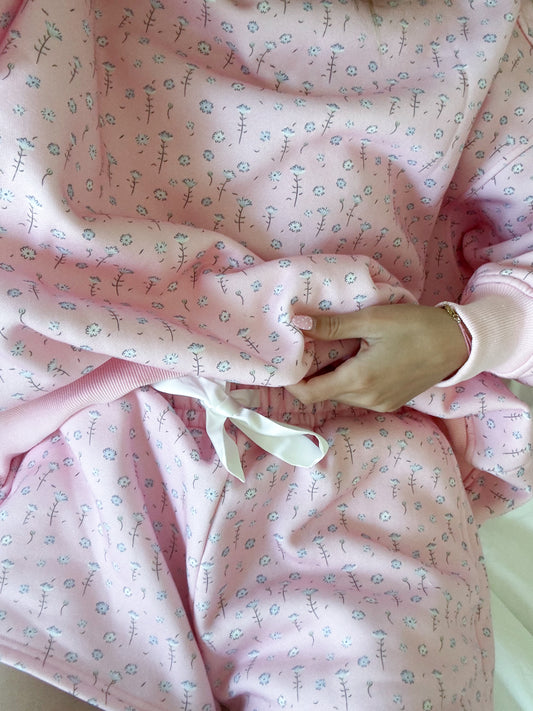 Light Pink Ditsy Blue Floral Sweat Shorts