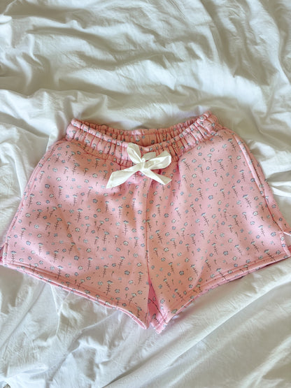 Light Pink Ditsy Blue Floral Sweat Shorts
