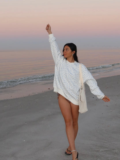 White Lilo Blue Floral Sweatshirt