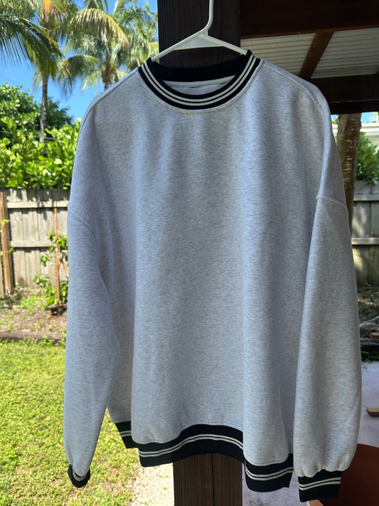 Blank Pearl Grey And Black Preppy Crew Sweatshirt