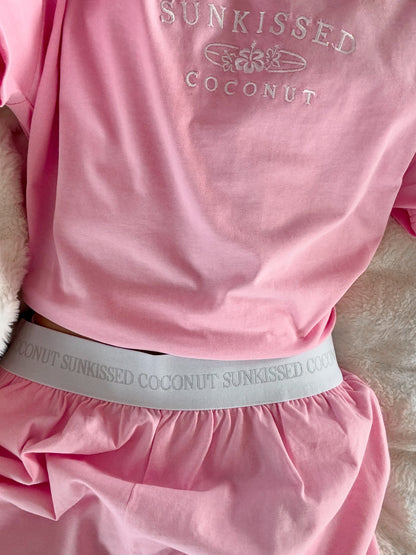Lush Pink Basic Watercolor Embroider Tee