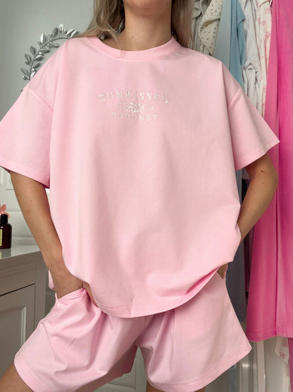 Blair Pink Basic Watercolor Embroider Tee