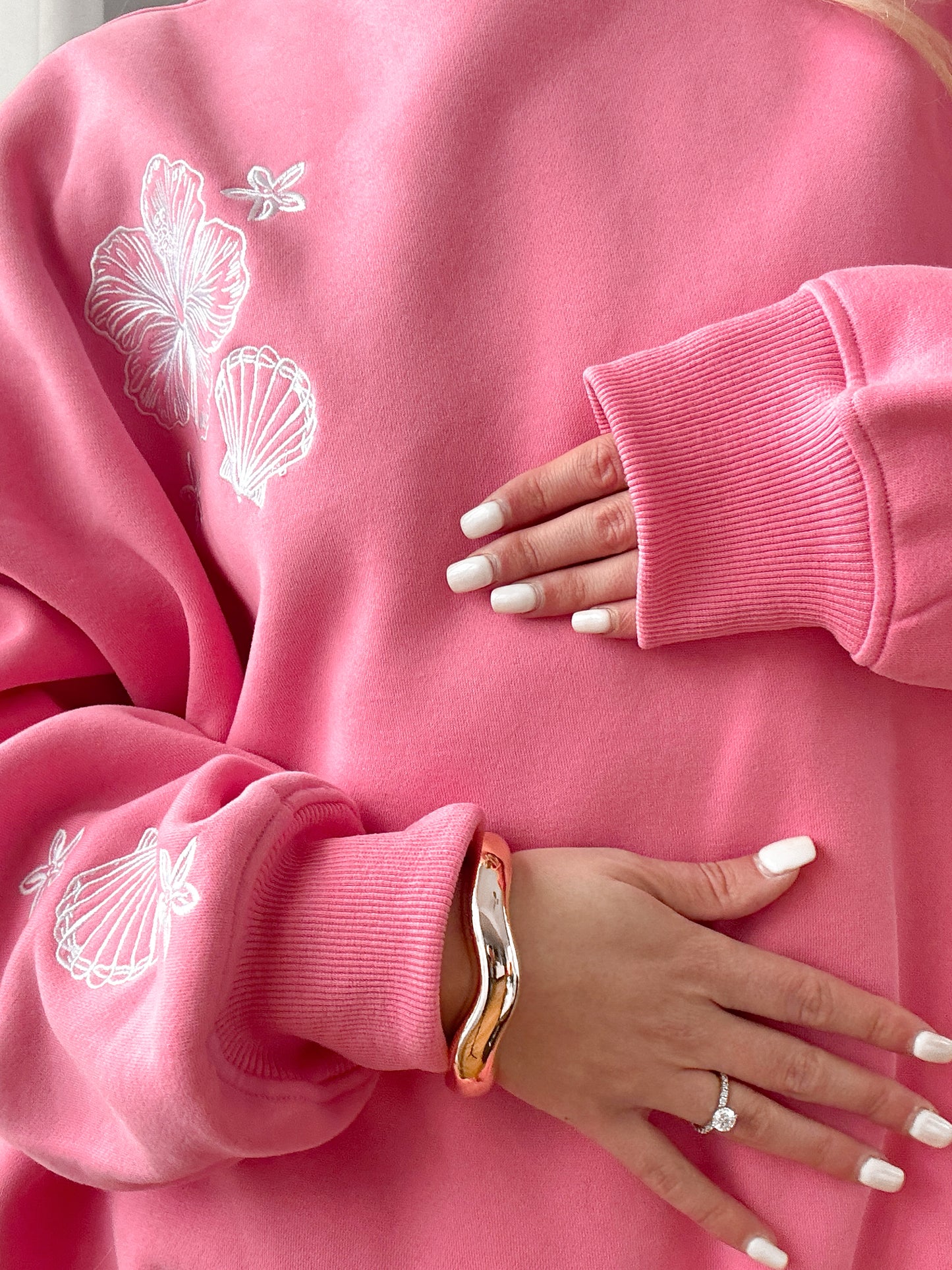 Hibiscus Pink Tropical Embroider Sweatshirt