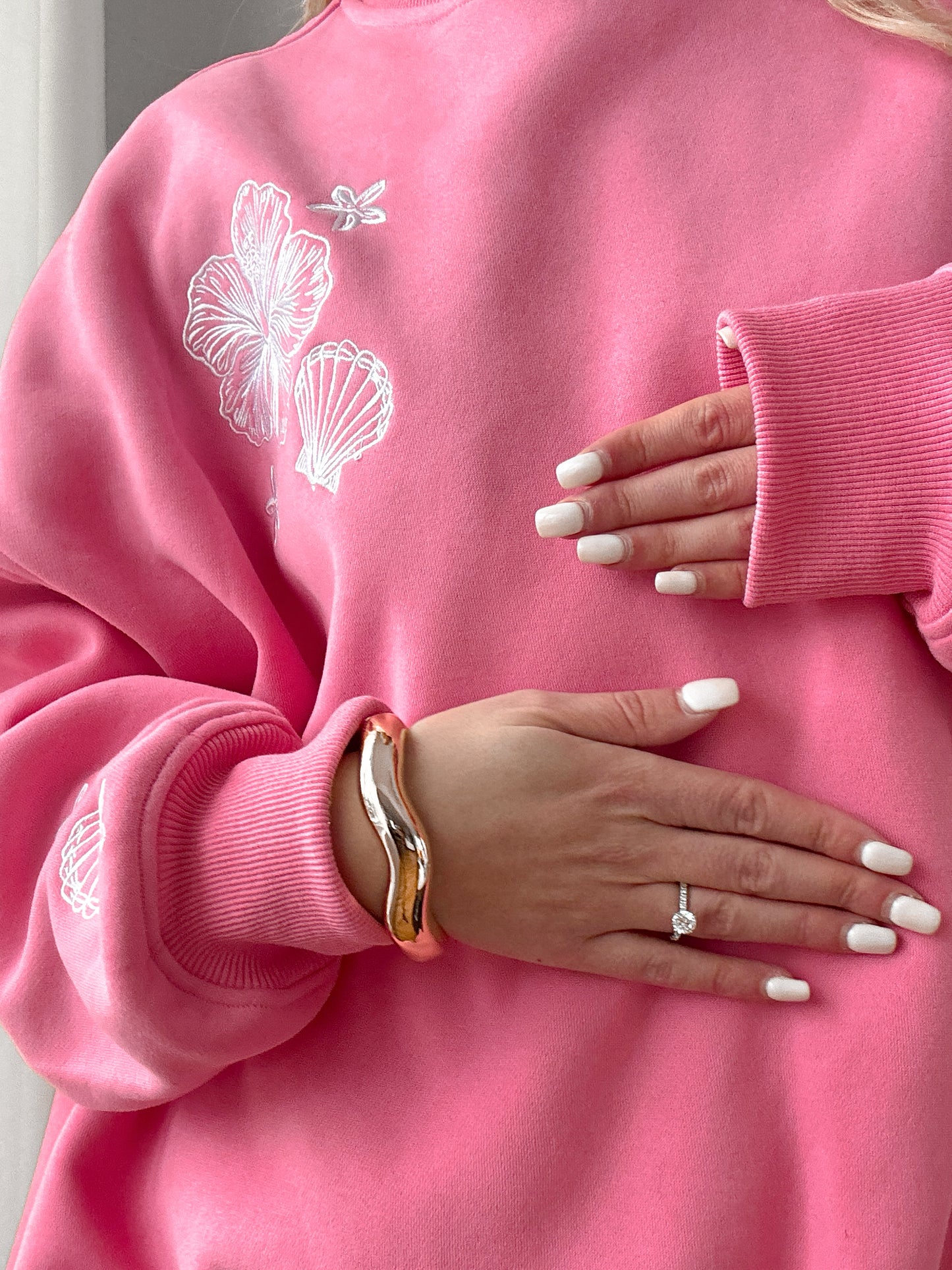 Hibiscus Pink Tropical Embroider Sweatshirt