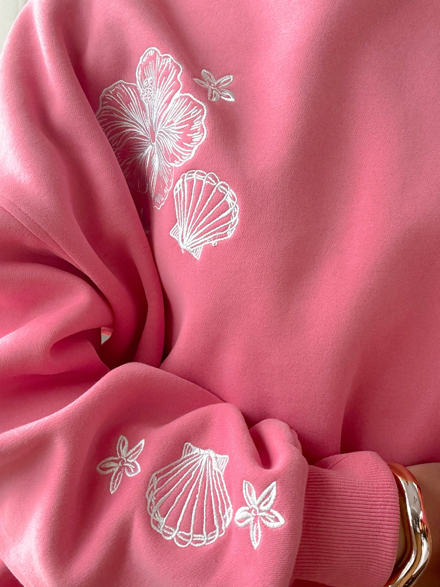 Hibiscus Pink Tropical Embroider Sweatshirt