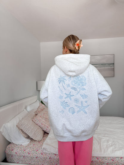Pearl Grey Tropical Embroider Hoodie