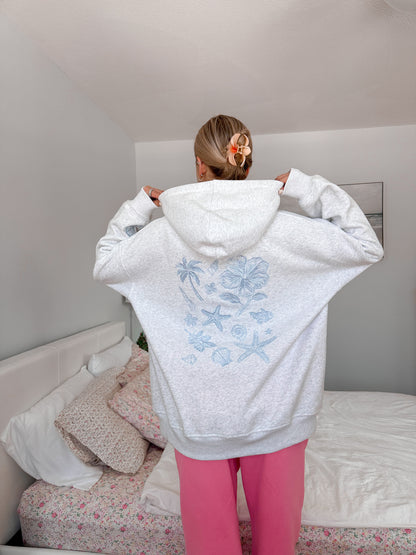 Pearl Grey Tropical Embroider Hoodie