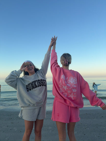 Hibiscus Pink Tropical Embroider Sweatshirt