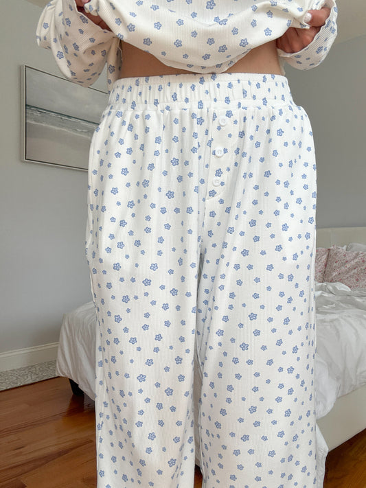 White Lilo Blue Floral Pajama Pants