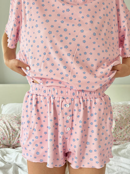 TRADESHOW Light Pink Lilo Blue Floral Pajama Shorts