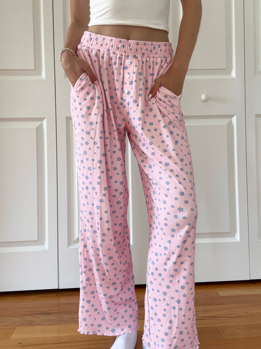 Light Pink Lilo Blue Floral Pajama Pants