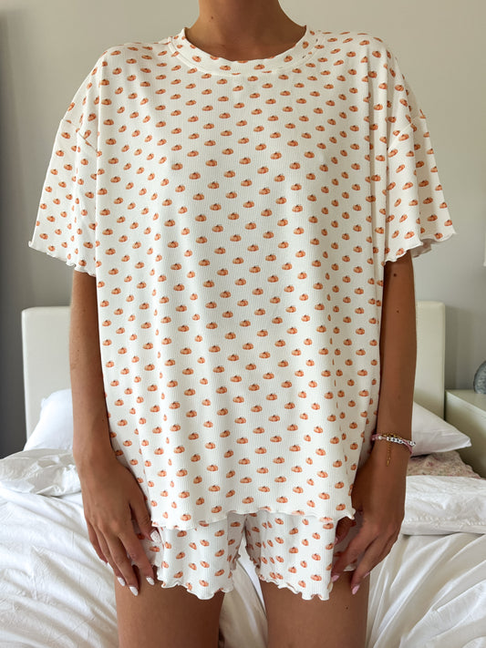 Pumpkin Fall Autumn Short Sleeve Pajama Top