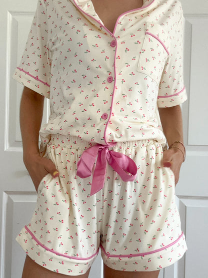 Cherries All Over Pajama Shorts