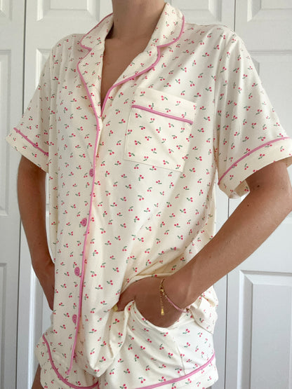 Cherries All Over Short Sleeve Button Up Pajama Top