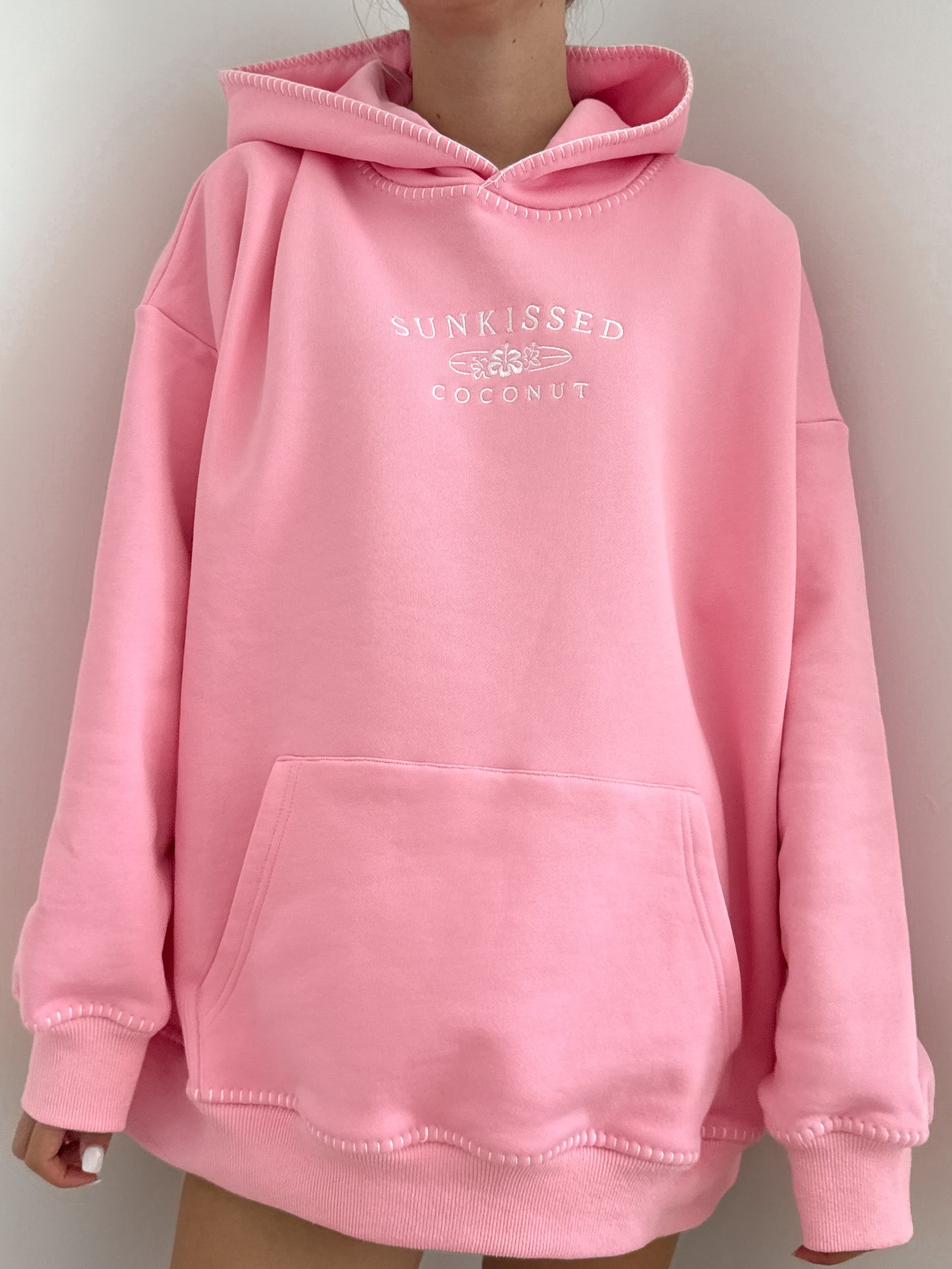 Cotton Candy Stitched Sunkissedcoconut Logo Hoodie 100% Cotton