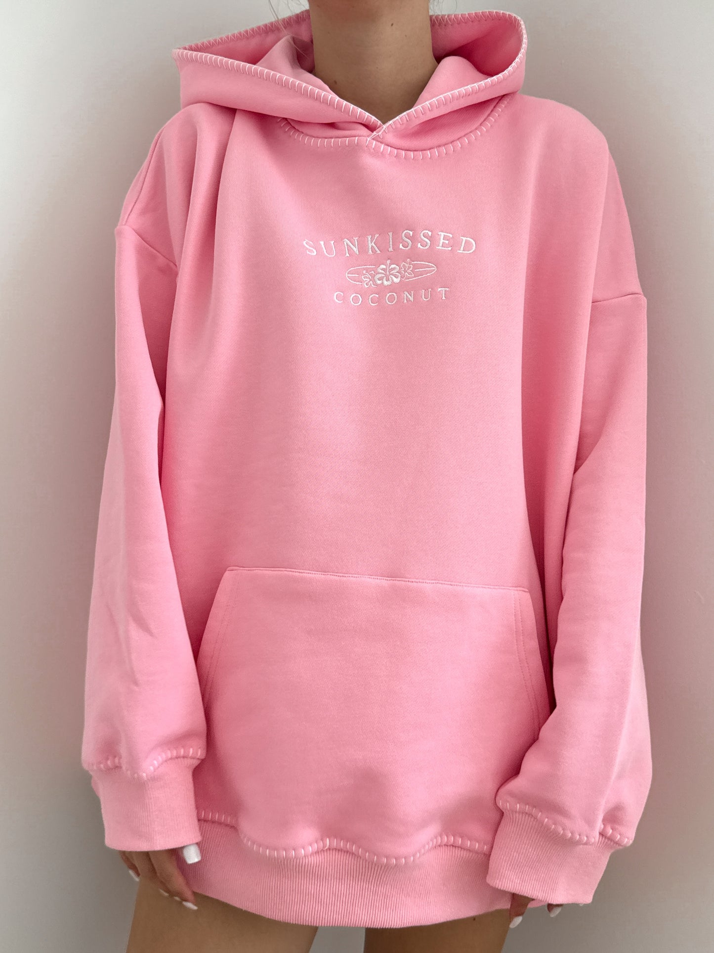 Cotton Candy Stitched Sunkissedcoconut Logo Hoodie 100% Cotton