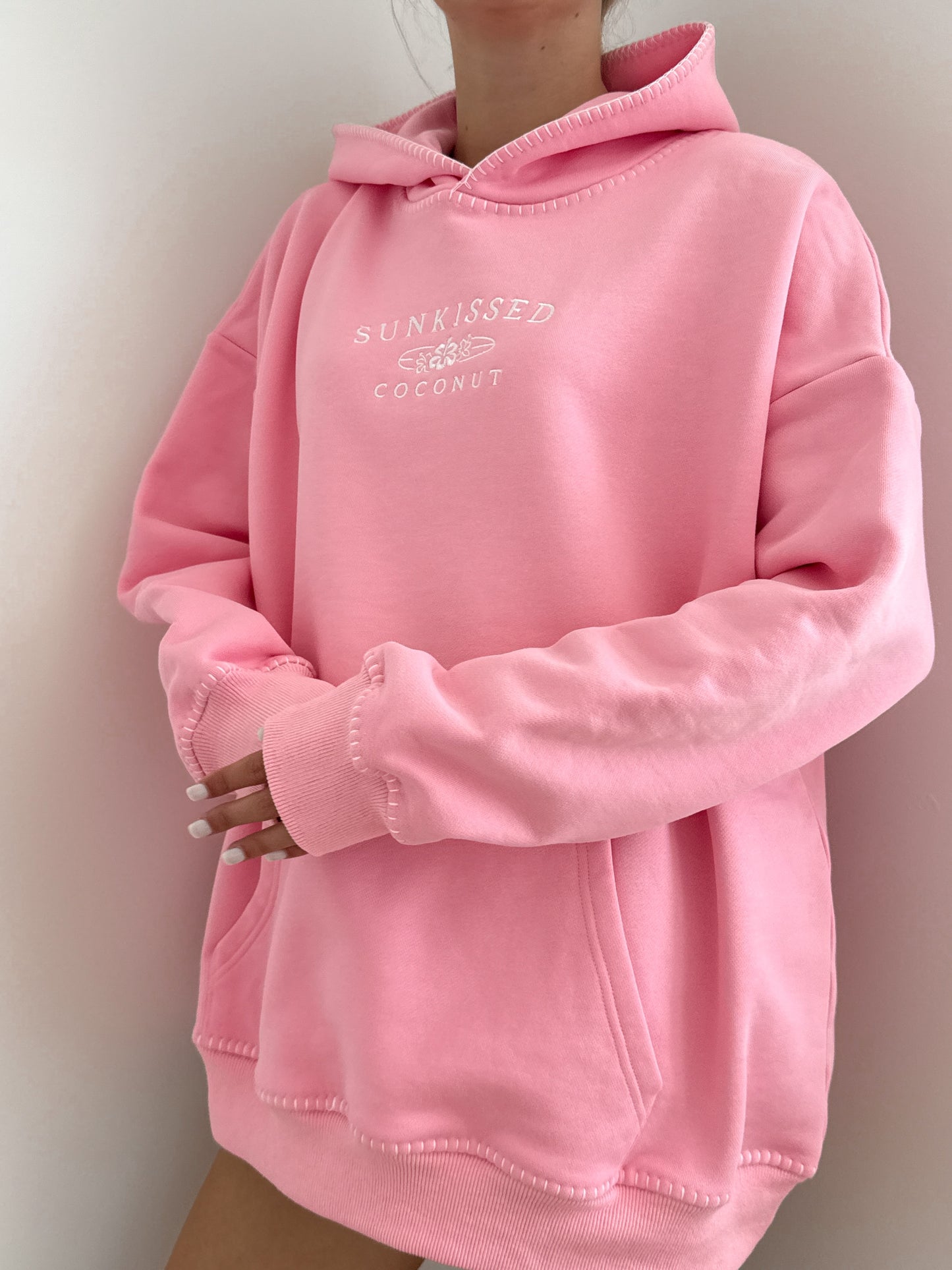 Cotton Candy Stitched Sunkissedcoconut Logo Hoodie 100% Cotton