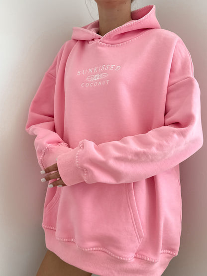Cotton Candy Stitched Sunkissedcoconut Logo Hoodie 100% Cotton