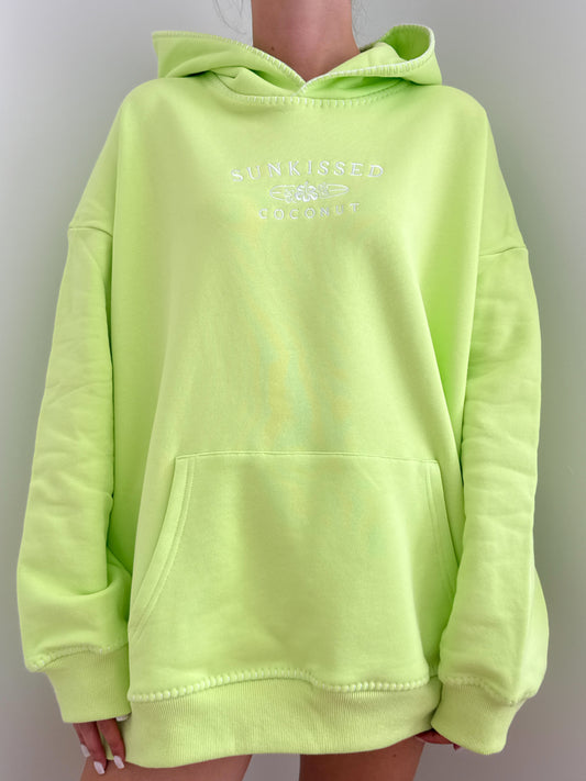 Light Lime Green Stitched Sunkissedcoconut Logo Hoodie 100% Cotton