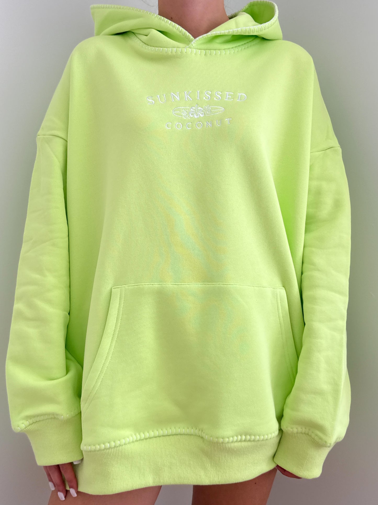 Light Lime Green Stitched Sunkissedcoconut Logo Hoodie 100% Cotton