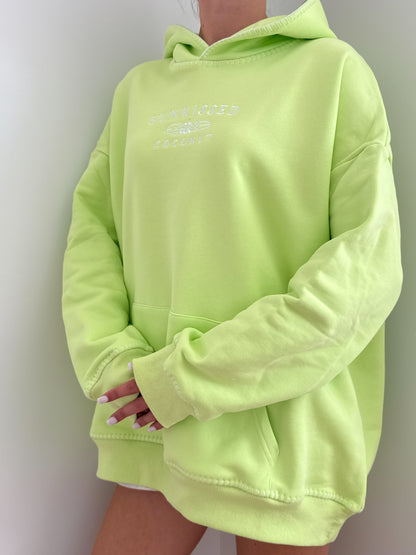 Light Lime Green Stitched Sunkissedcoconut Logo Hoodie 100% Cotton