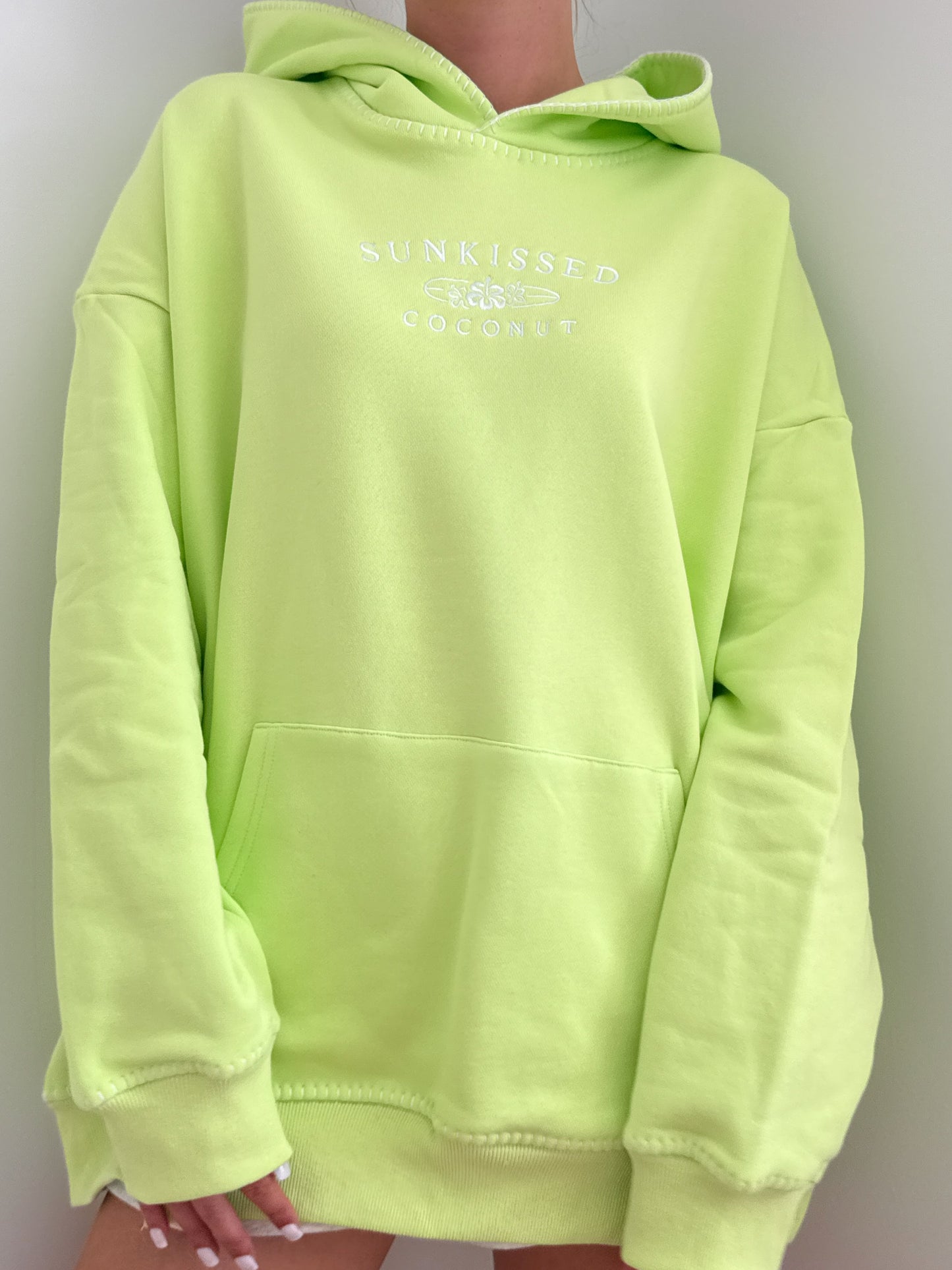 Light Lime Green Stitched Sunkissedcoconut Logo Hoodie 100% Cotton