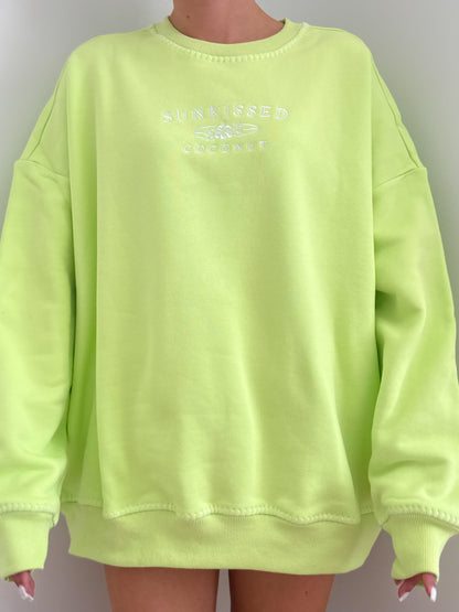Light Lime Green Stitched Sunkissedcoconut Logo Sweatshirt 100% Cotton