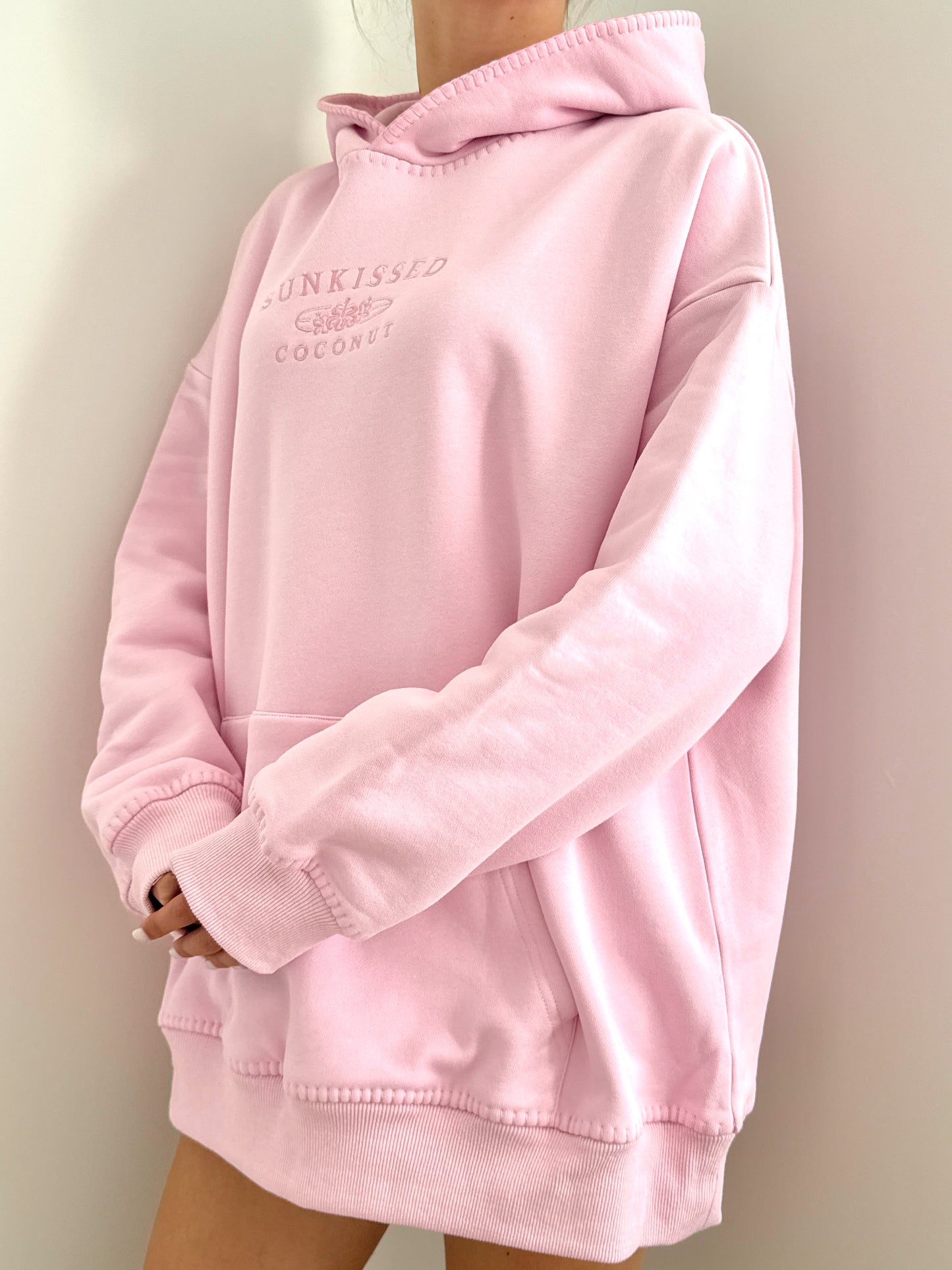 Light Pastel Magenta Stitched Sunkissedcoconut Logo Hoodie 100% Cotton