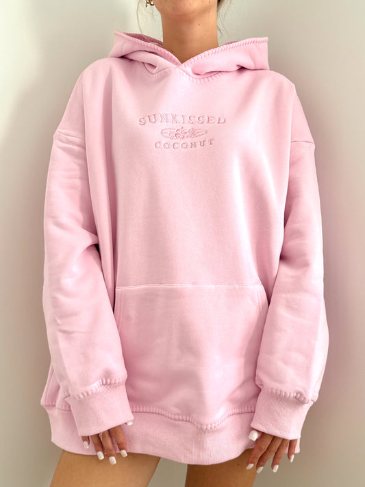 Light Pastel Magenta Stitched Sunkissedcoconut Logo Hoodie 100% Cotton