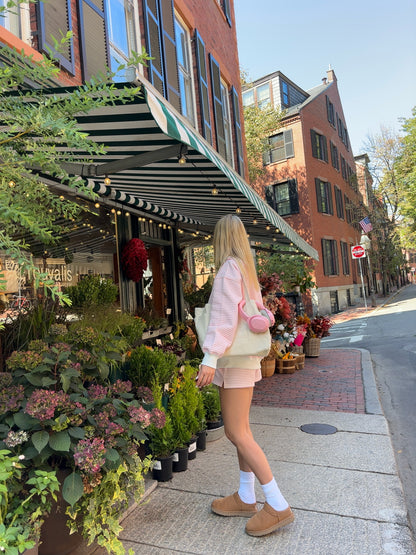 Light Pink and White Big Striped Mockneck Sweatshirt