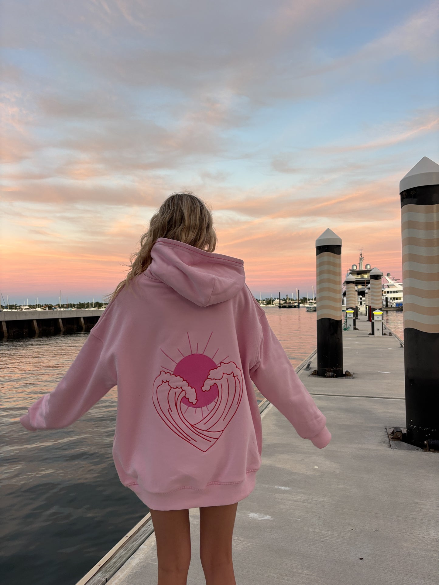 Bubblegum Pink Ocean Heart Stitched Hoodie