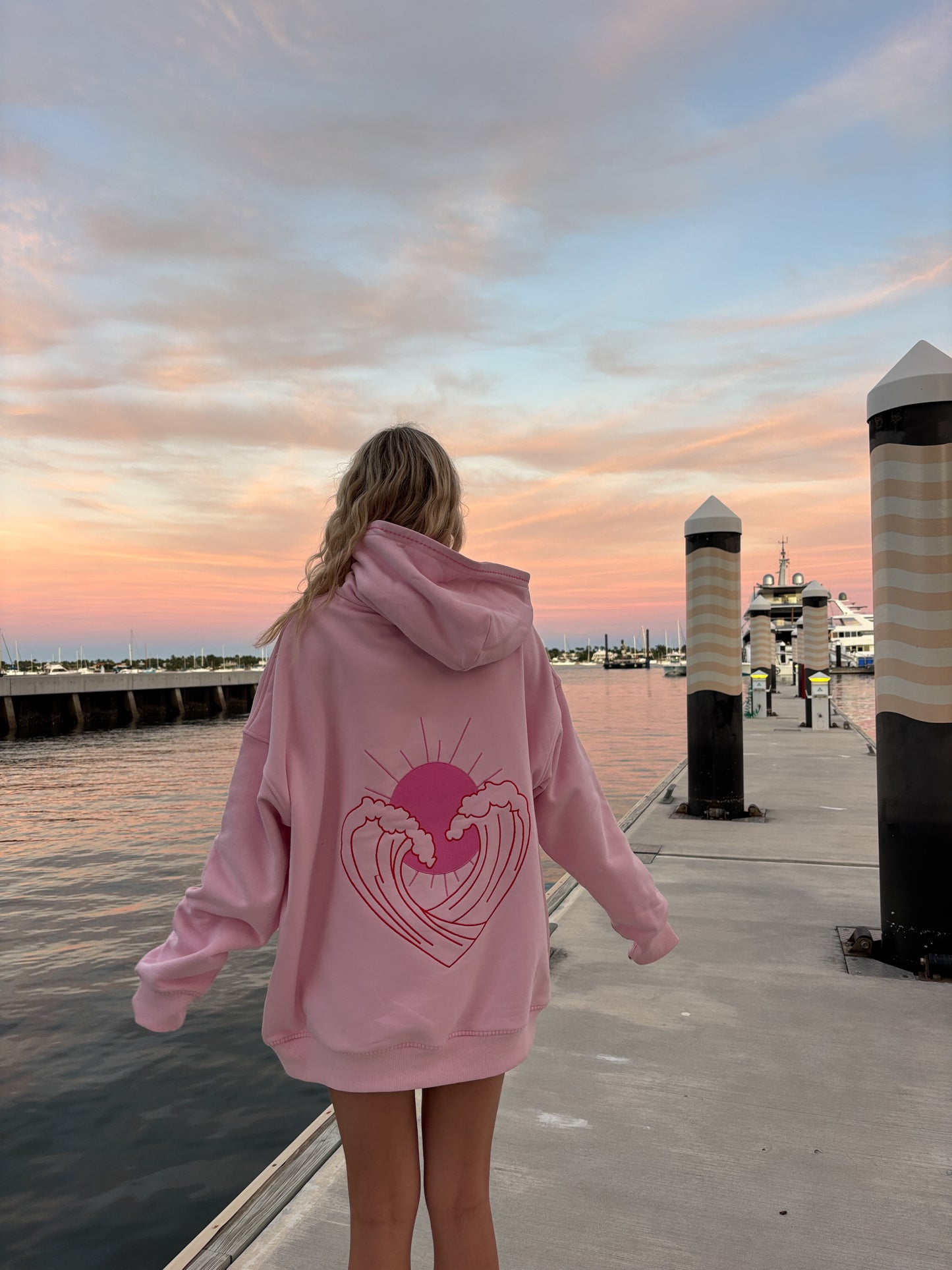 Bubblegum Pink Ocean Heart Stitched Hoodie