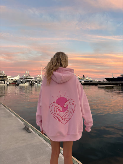 Bubblegum Pink Ocean Heart Stitched Hoodie