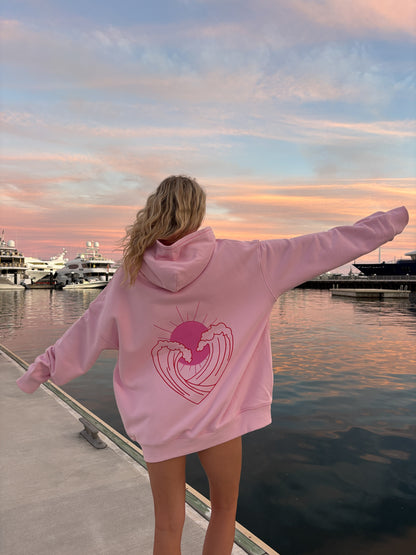 Bubblegum Pink Ocean Heart Stitched Hoodie