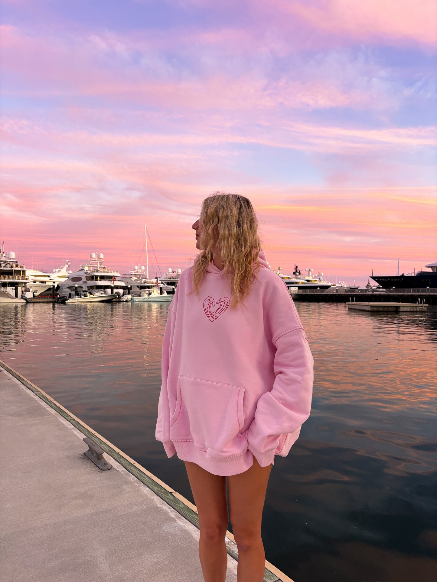 Bubblegum Pink Ocean Heart Stitched Hoodie