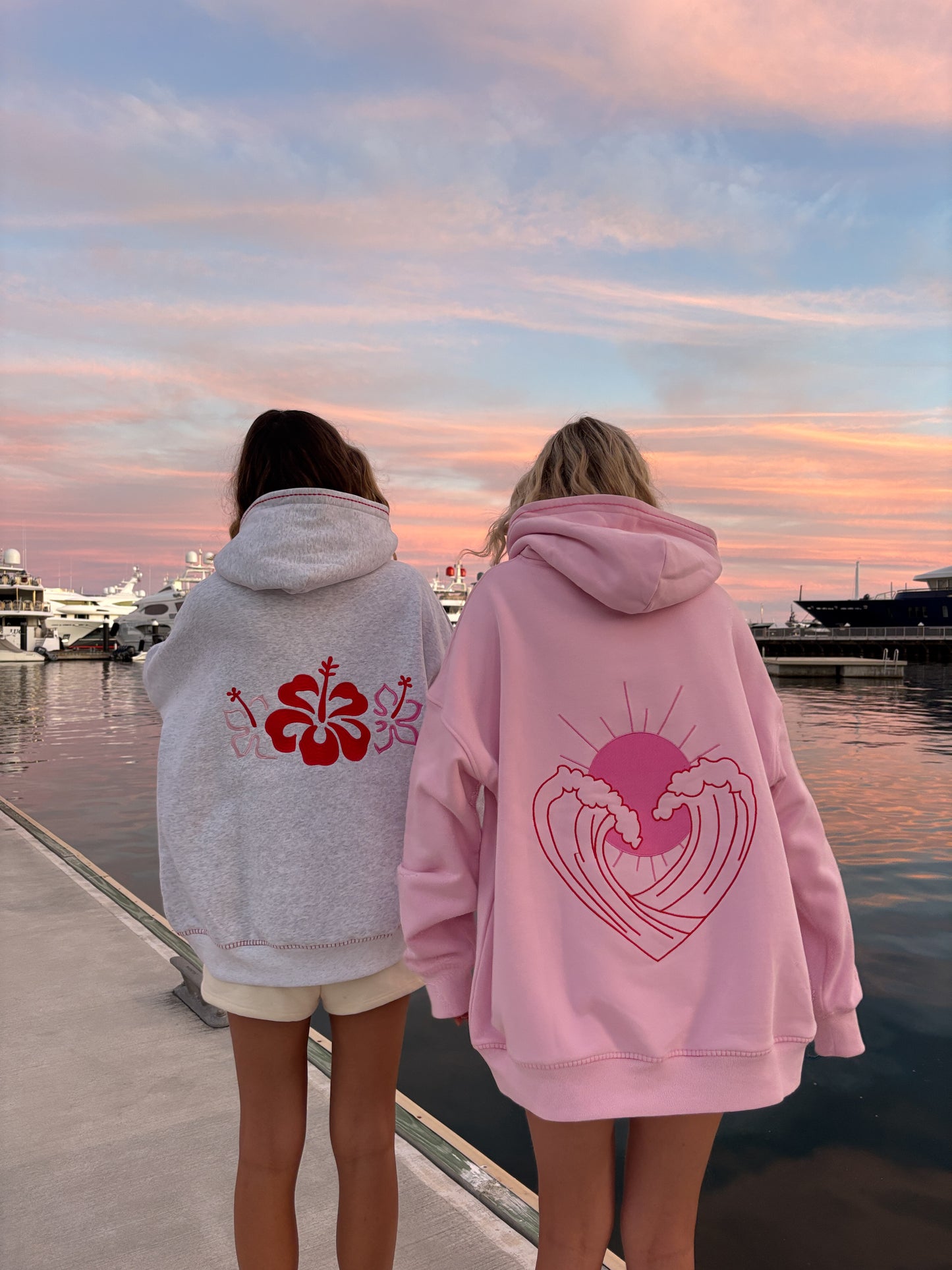 Bubblegum Pink Ocean Heart Stitched Hoodie