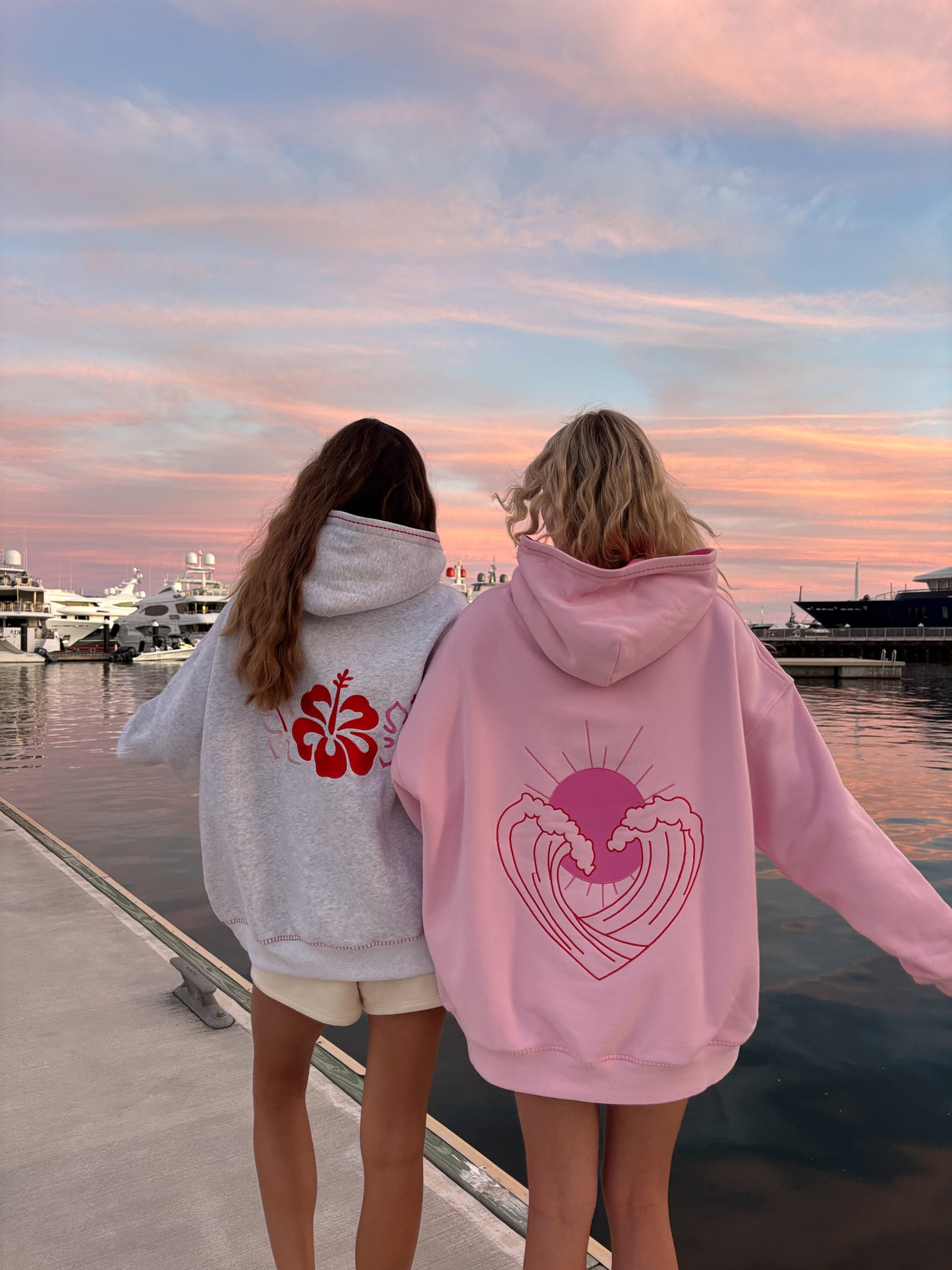 Bubblegum Pink Ocean Heart Stitched Hoodie