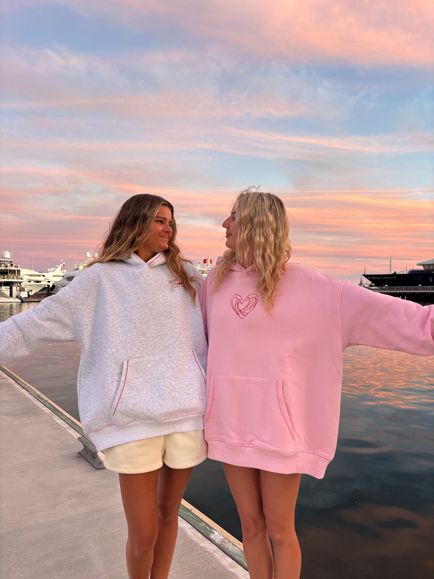 Bubblegum Pink Ocean Heart Stitched Hoodie